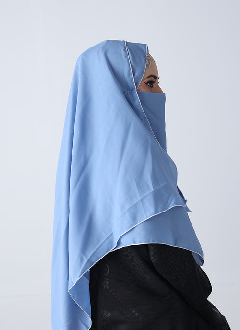 Double Loop Hijab With Attached Niqab -- Plain Sky Blue
