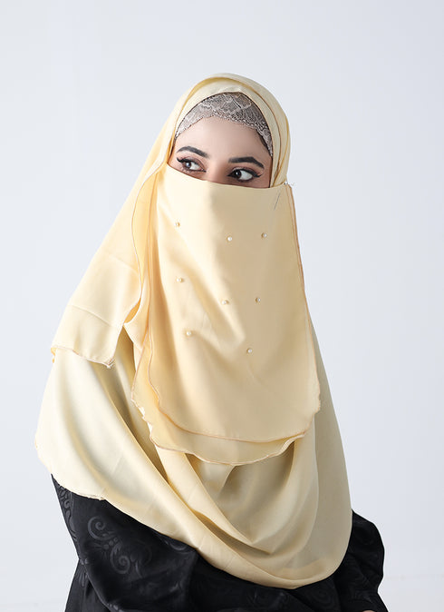 Double Loop Hijab With Pearl Niqab - Muddy Nude