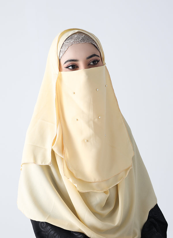 Double Loop Hijab With Pearl Niqab - Muddy Nude