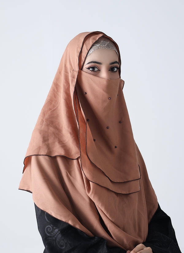 Double Loop Hijab With Pearl Niqab - Skin