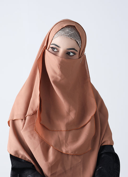 Double Loop Hijab With Attached Niqab -- Plain Skin