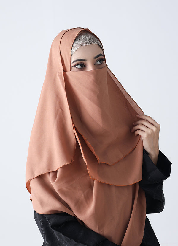 Double Loop Hijab With Attached Niqab -- Plain Skin