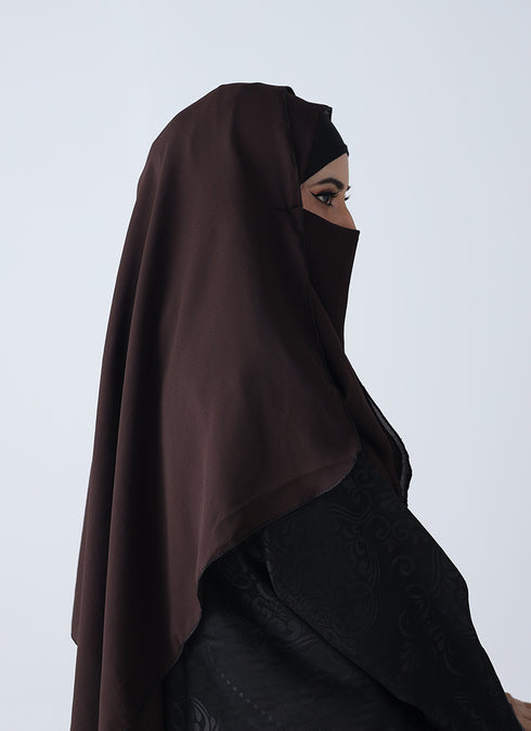 Double Loop Hijab With Attached Niqab -- Plain Dark Brown