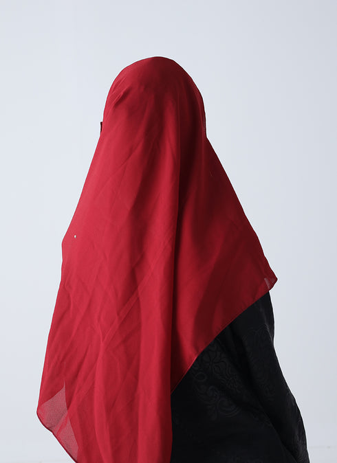 Double Loop Hijab With Pearl Niqab - Maroon
