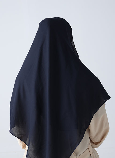 Double Loop Hijab With Attached Niqab -- Plain Navy Blue