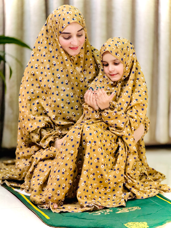 Mother & Daughter's Same Design Namaz Chadar---Printed Light Brown