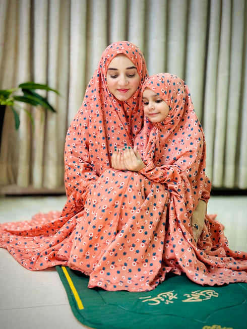 Mother & Daughter's Same Design Namaz Chadar---Printed Peach