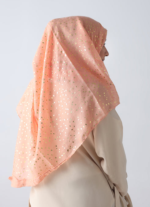 Lawn Hijabs With Golden Dotted Embossed Design-Orange