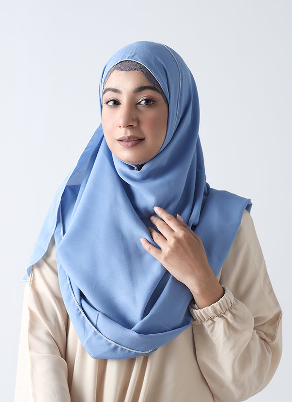 Double Loop Hijab Without Niqab -- Plain Sky Blue