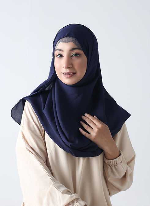 Double Loop Hijab Without Niqab -- Plain Navy