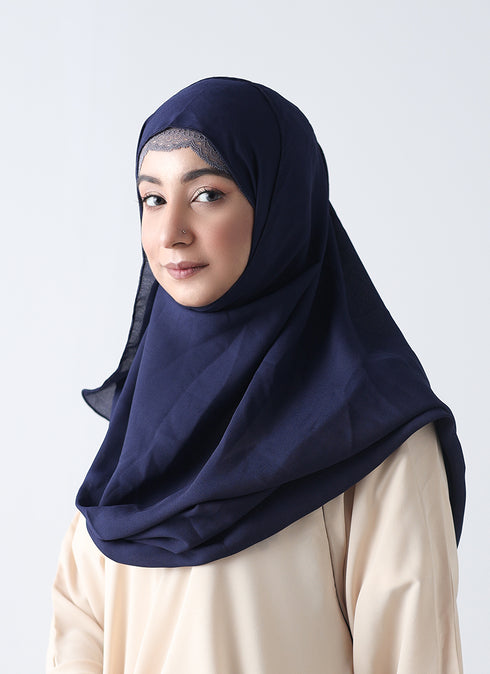 Double Loop Hijab Without Niqab -- Plain Navy