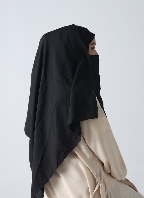Double Loop Hijab With Pearl Niqab - Black