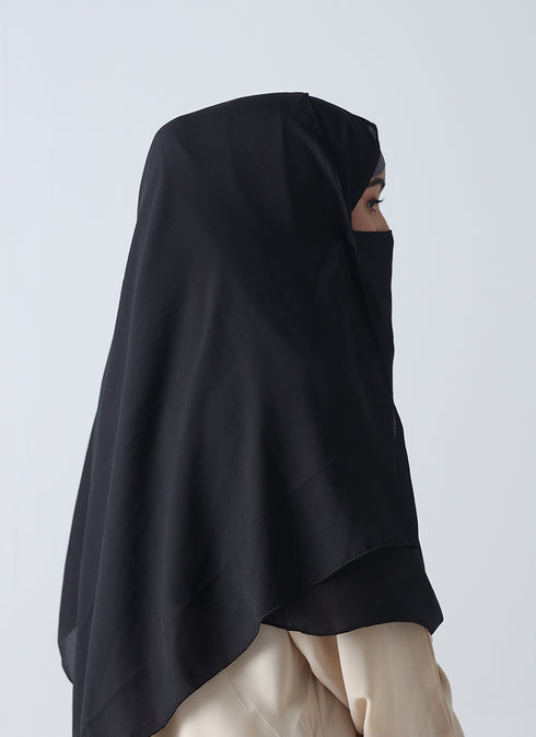 Double Loop Hijab With Attached Niqab -- Plain Black
