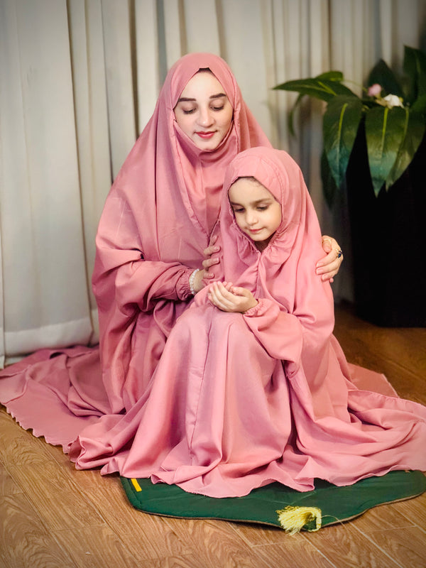 Mother & Daughter's Same Design Namaz Chadar---Plain Tea Pink