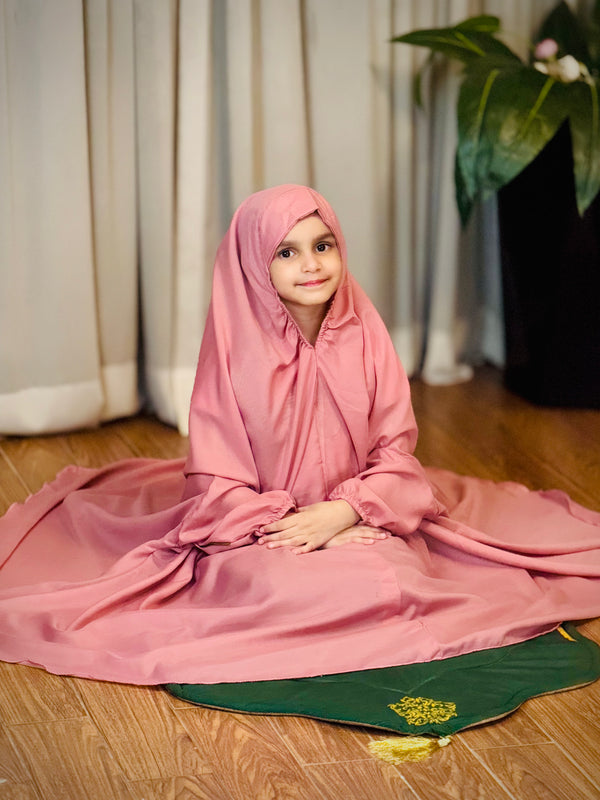 Kids Namaz Chaddar -Medium- (For 3 Till 8 Year Old Kid) -- Plain Tea Pink