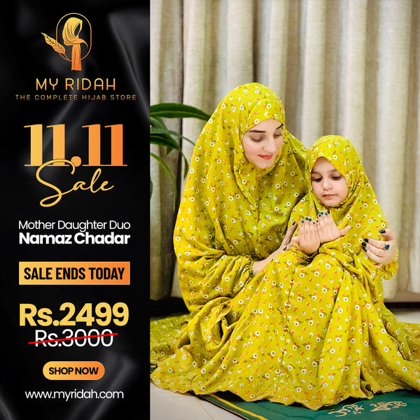 Mother & Daughter's Same Design Namaz Chaddar---Printed Pear Green