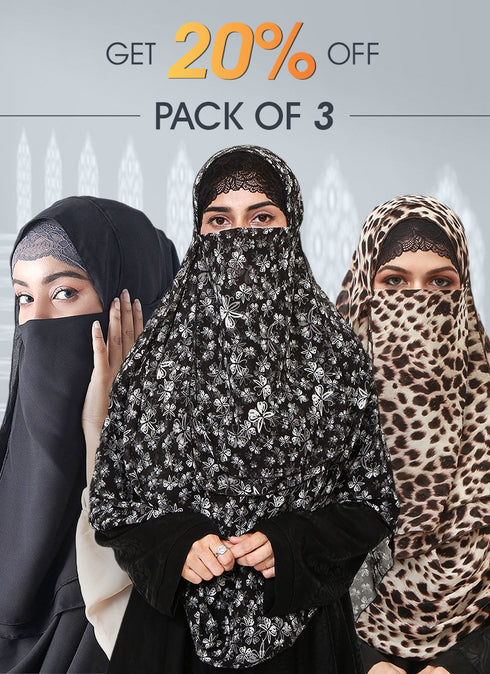 SALE OFFER --- Pack Of 3 Printed Double Loop Hijab With Attached Niqab