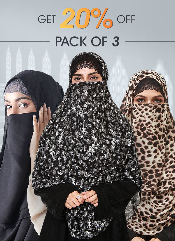 WINTER SALE OFFER -- PACK OF 3 HIJABS -- DOUBLE LOOP HIJAB WITH ATTACHED NIQAB