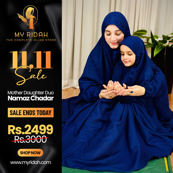 Mother & Daughter's Same Design Namaz Chaddar---Plain Navy