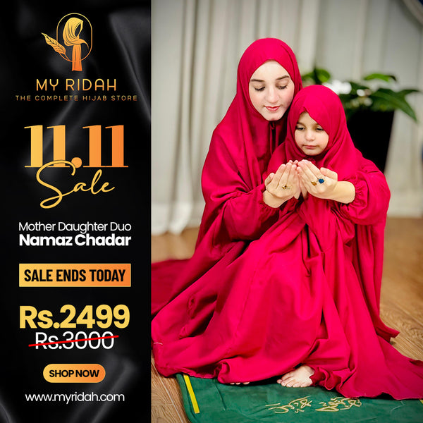 Mother & Daughter's Same Design Namaz Chaddar---Plain Maroon