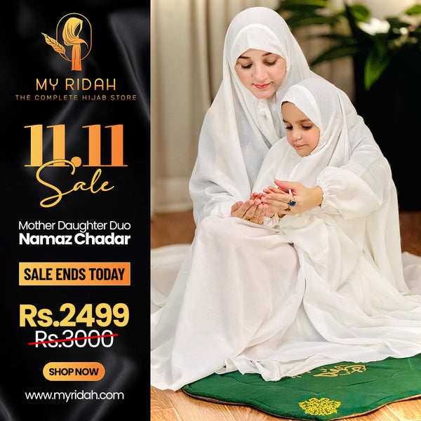 Mother & Daughter's Same Design Namaz Chaddar---Plain White
