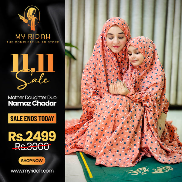 Mother & Daughter's Same Design Namaz Chaddar---Printed Peach