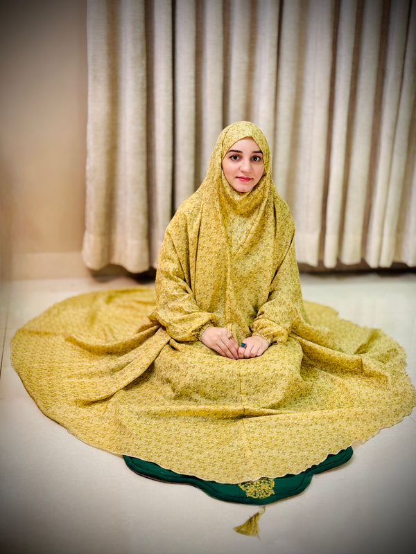 Adult Namaz Chaddar - Printed Mustard