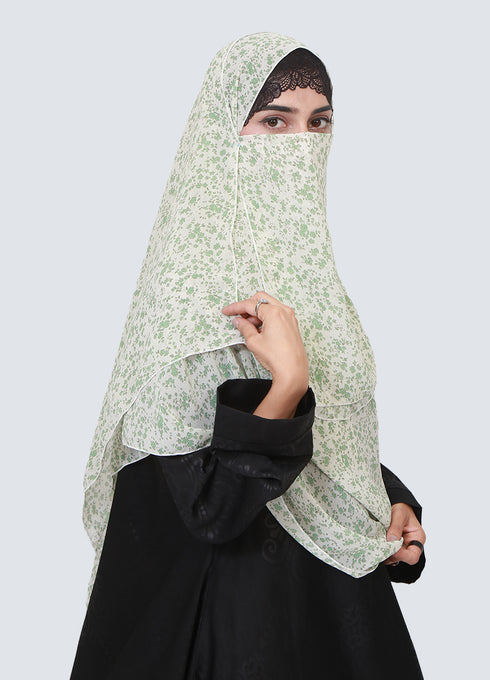 Double Loop Hijab With Attached Niqab - Printed Pista