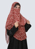 Double Loop Hijab With Attached Niqab - Printed Maroon