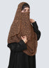 Double Loop Hijab With Attached Niqab - Printed Chestnut Brown