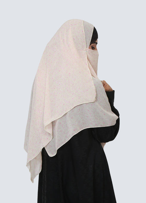 Double Loop Hijab With Attached Niqab - Printed White Luna
