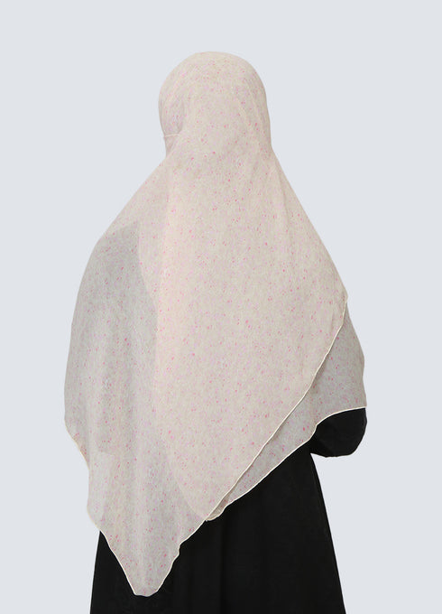 Double Loop Hijab With Attached Niqab - Printed White Luna