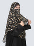 Double Loop Hijab With Attached Niqab - Printed Black Fauna
