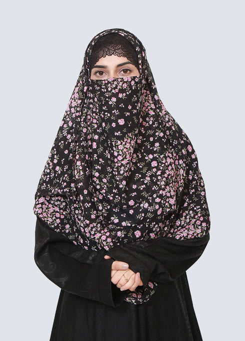 SALE OFFER --- Pack Of 3 Printed Double Loop Hijab With Attached Niqab