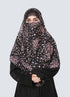 Double Loop Hijab With Attached Niqab - Printed Black With Pink Flower