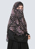 Double Loop Hijab With Attached Niqab - Printed Black With Pink Flower