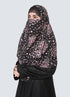Double Loop Hijab With Attached Niqab - Printed Black With Pink Flower