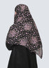 Double Loop Hijab With Attached Niqab - Printed Black With Pink Flower