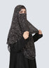 Double Loop Hijab With Attached Niqab - Printed Black Trixie
