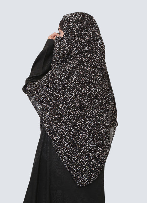 Double Loop Hijab With Attached Niqab - Printed Black Trixie