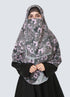 Double Loop Hijab With Attached Niqab - Printed Grey Erica