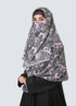 Double Loop Hijab With Attached Niqab - Printed Grey Erica