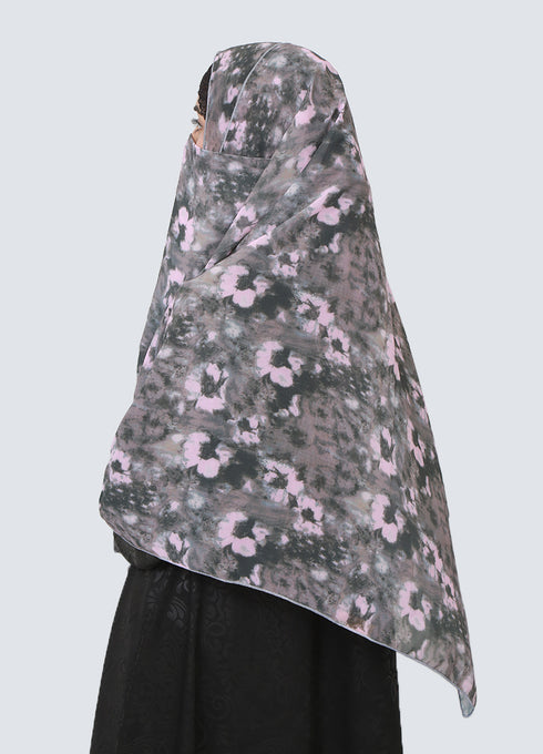 Double Loop Hijab With Attached Niqab - Printed Grey Erica