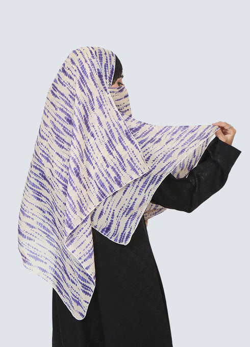 Double Loop Hijab With Attached Niqab - Printed Blue Tie & Dye