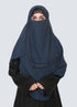 Double Loop Hijab With Attached Niqab - Printed Navy Blue Dotted