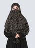 Double Loop Hijab With Attached Niqab - Printed Black With Yellow Flower