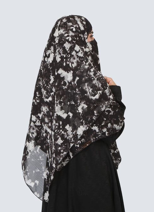 Double Loop Hijab With Attached Niqab - Printed Black Hazel