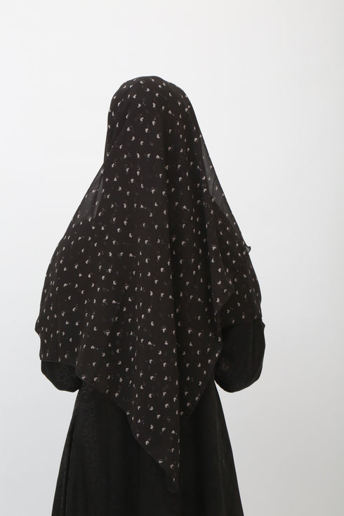 Double Loop Hijab Without Niqab--Printed Black Heart Design