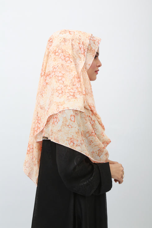 Double Loop Hijab Without Niqab--Printed Peach