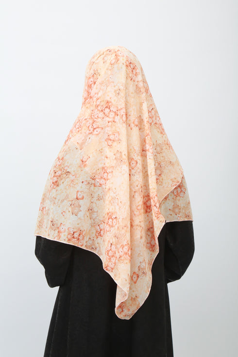 Double Loop Hijab Without Niqab--Printed Peach